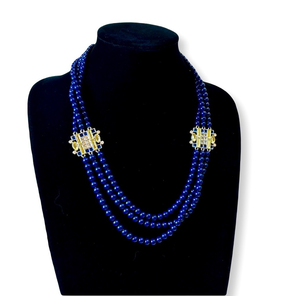 Premier Designs Triple-Strand Navy Bead Necklace | NWT